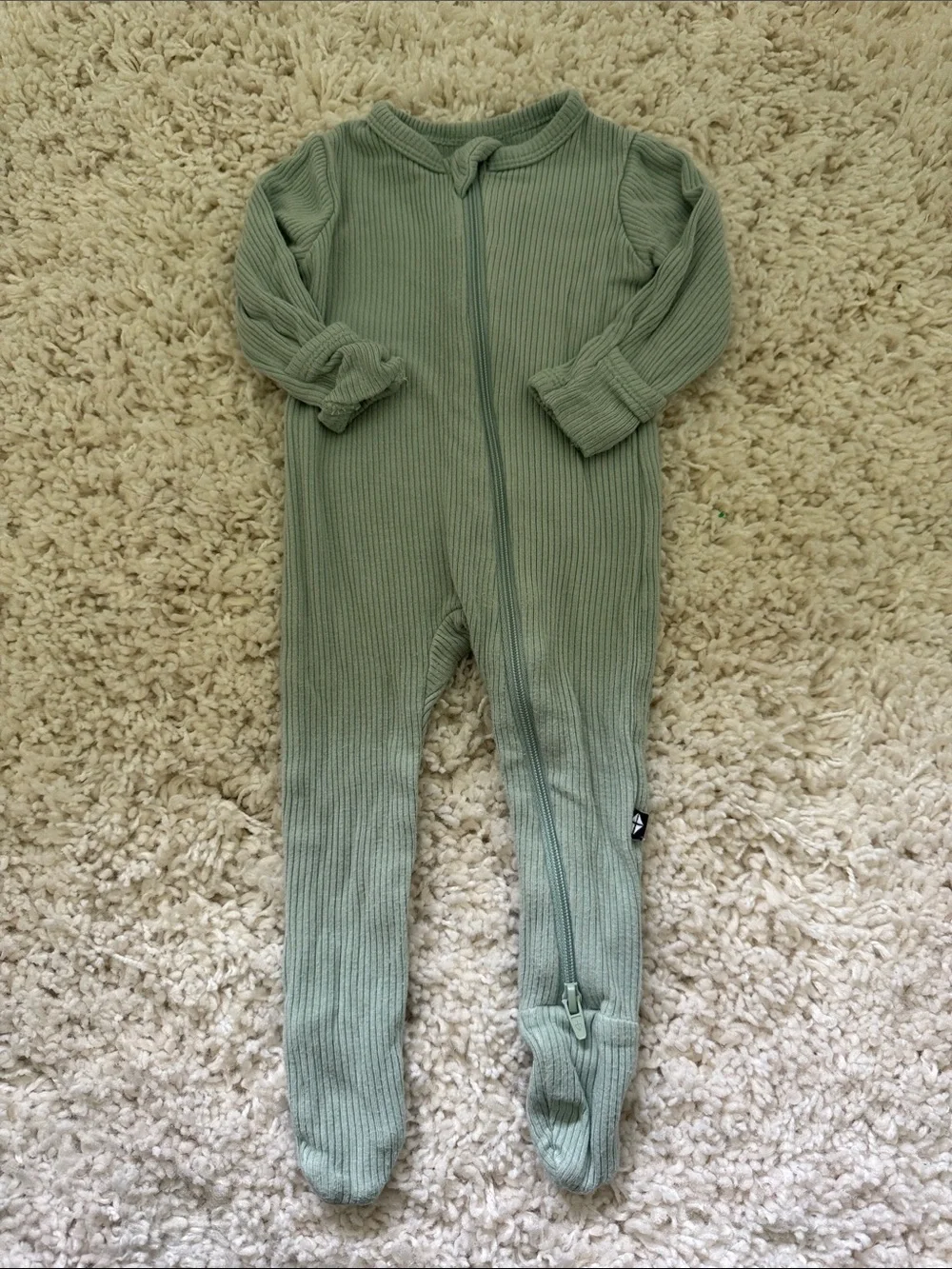 Kyte Soft Ribbed Sage Green Baby One-Piece Zipper Footed Pajamas